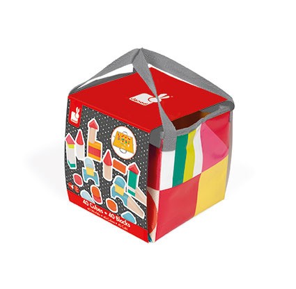 Janod Klocki Drewniane Kubix z Matą 40 el. 2+