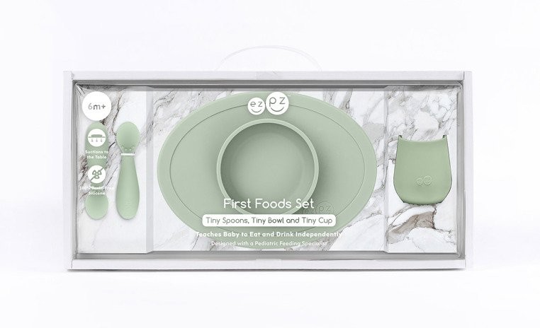 EZPZ Komplet naczyń silikonowych First Foods Set 6m+ pastelowa zieleń