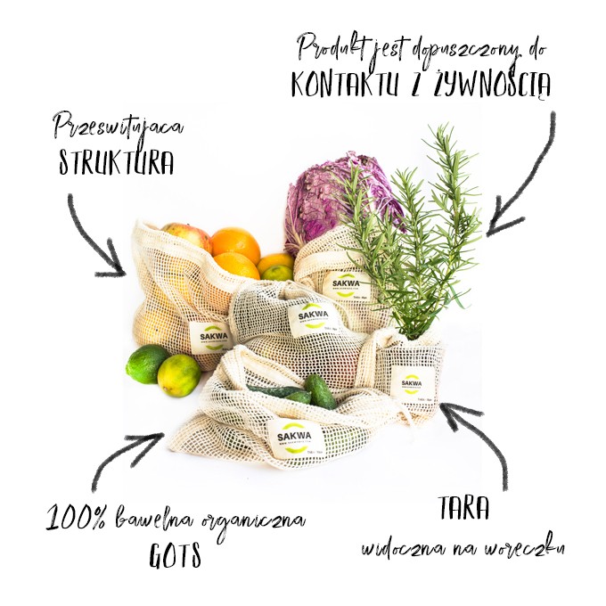 Sakwabag, Worki na zakupy zero waste, zestaw mix, 3 sztuki