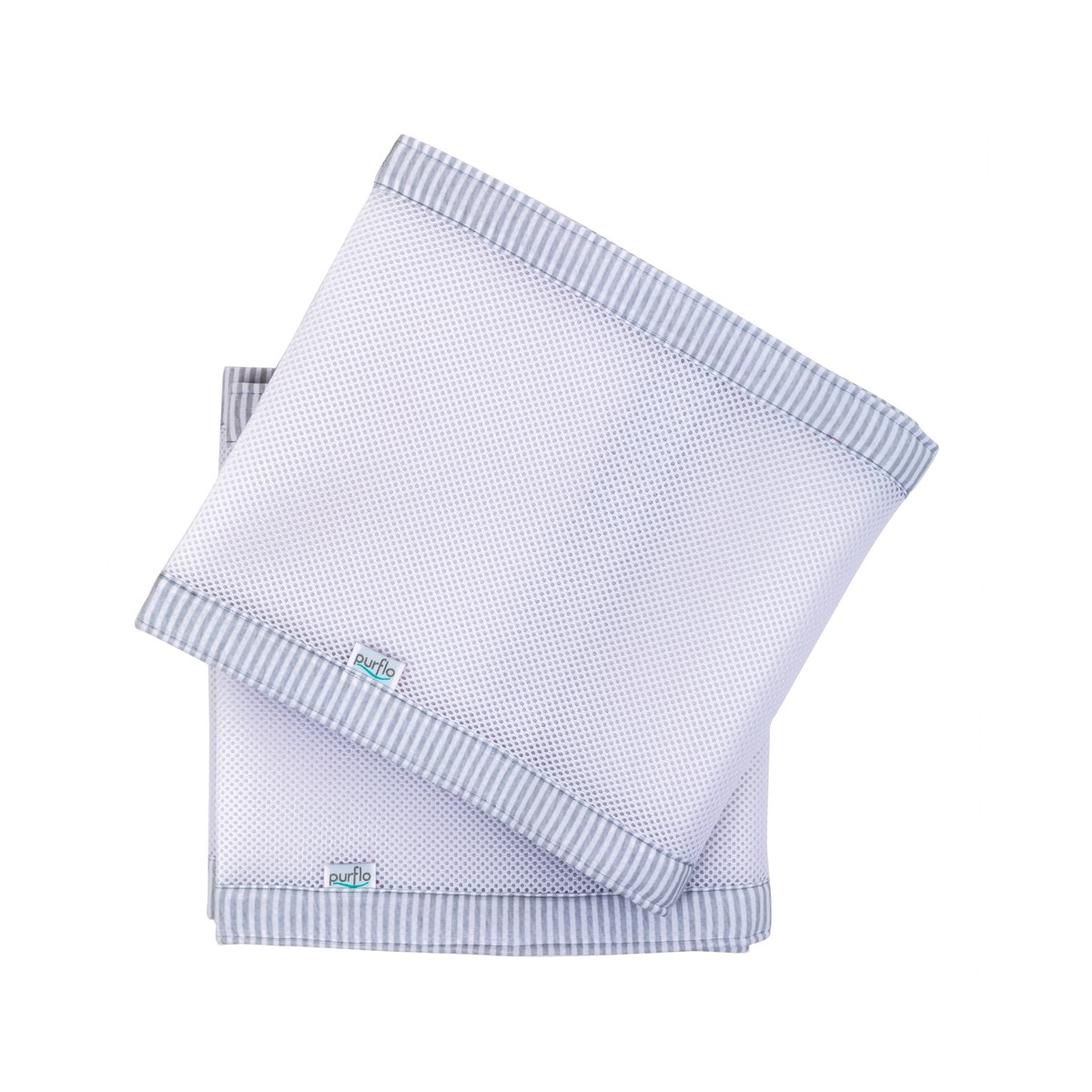Purflo Oddychający ochraniacz do łóżeczka Szary w paski 2x 156x30cm