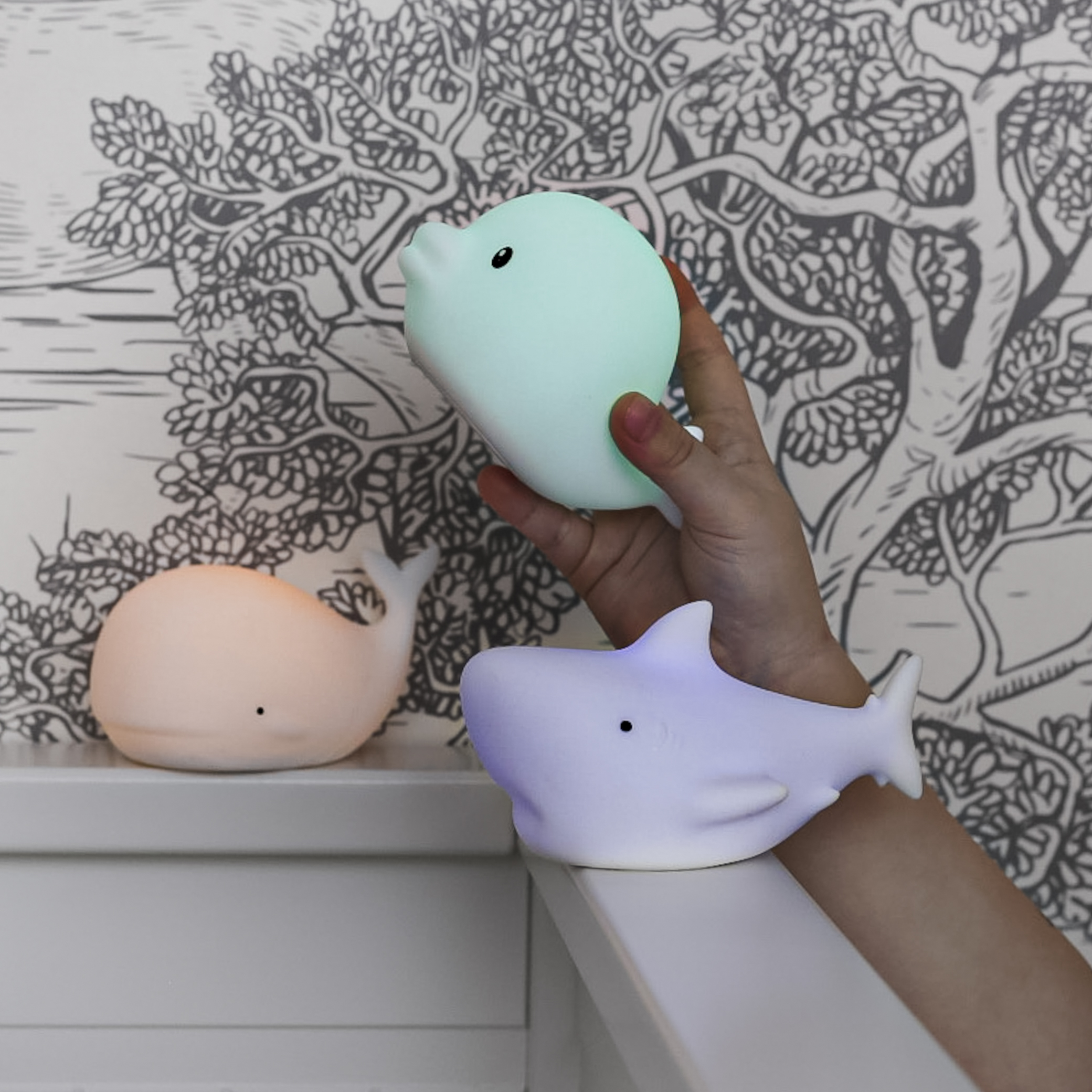 Rabbit&Friends, Zestaw 3 silikonowych lampek białych Morskie