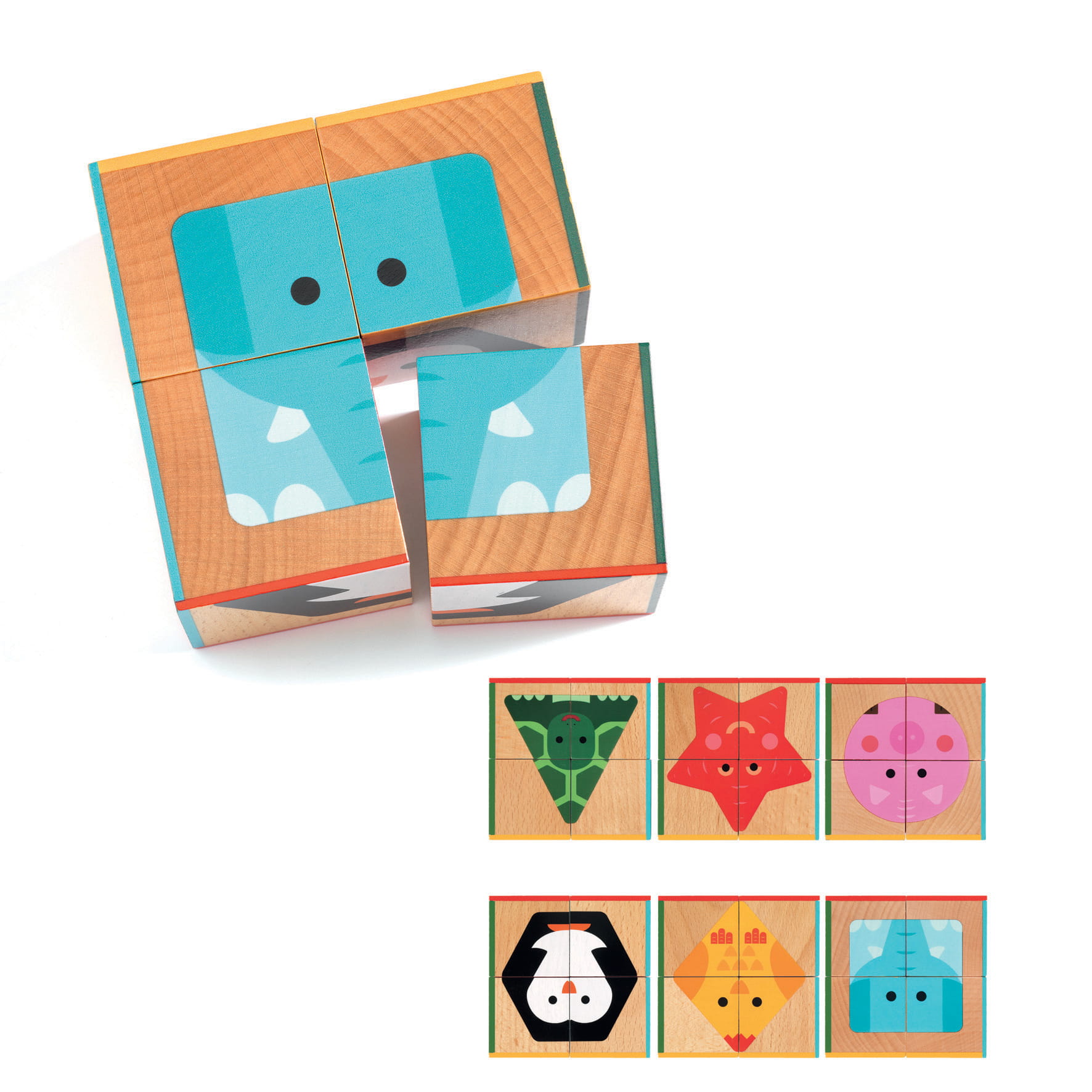 Djeco, Drewniane klocki/puzzle 4 cz. CUBA BASIC