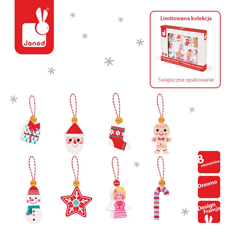 Janod Ozdoby Świąteczne 8 szt.