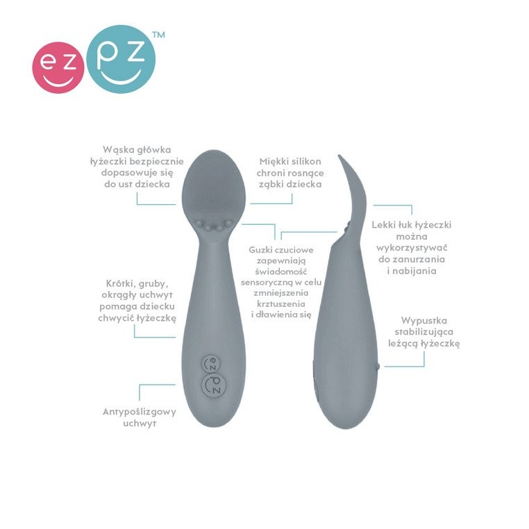 EZPZ First Foods Set Naczynia Silikonowe Szare 6m+