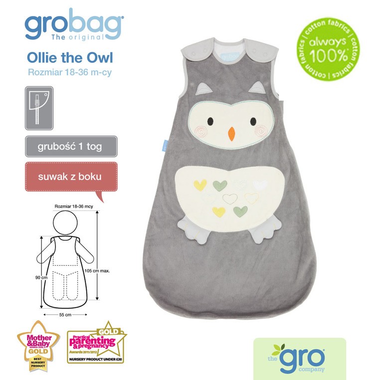 Gro Company Śpiworek Ollie The Owl 1 tog 18-36 m | Fabryka Wafelków