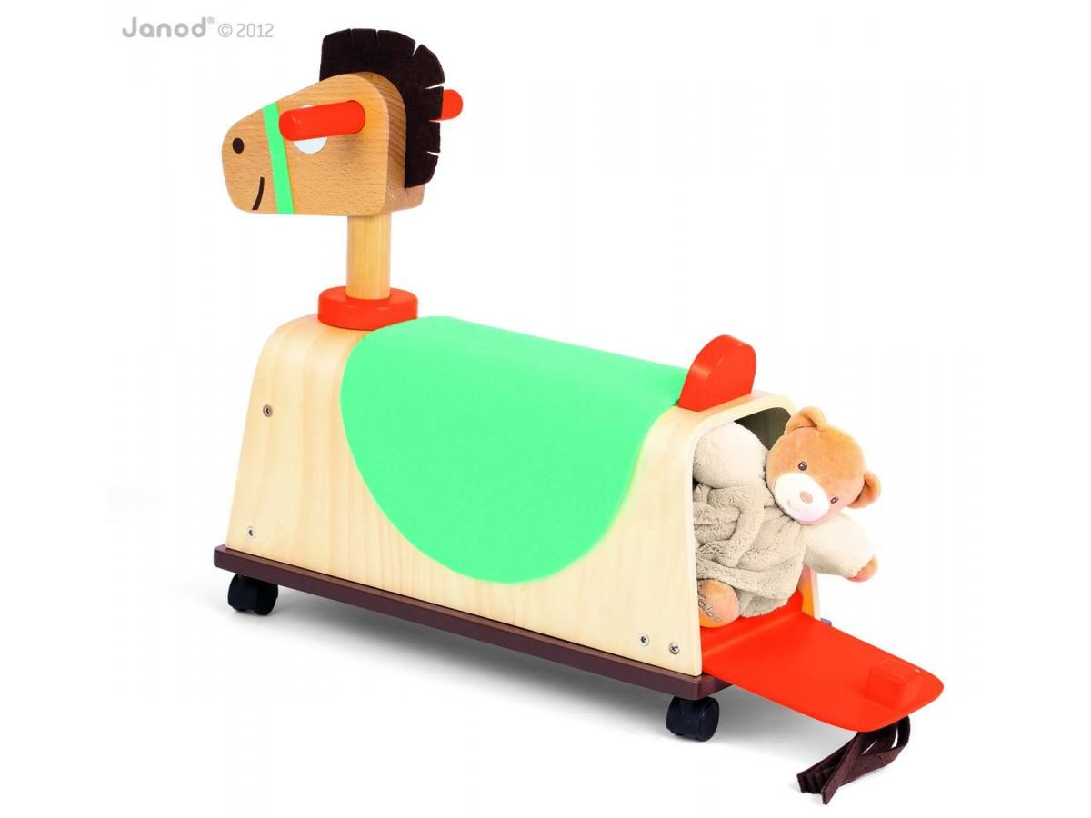 Janod Konik na kółkach Drewniany 12m+