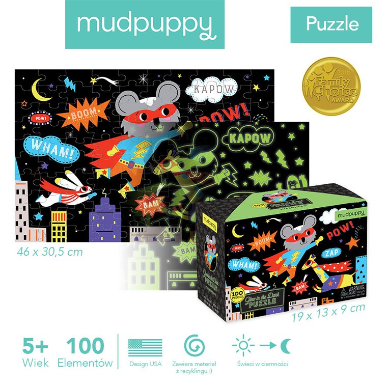 Mudpuppy Puzzle Świecące w Ciemności Superbohaterowie 100el 5+