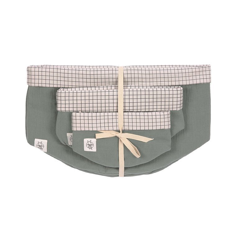 Lassig Muślinowe kosze do przechowywania 3 szt Cozy Home szarozielone