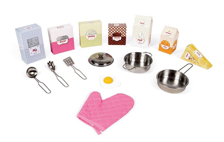 Janod, Kuchnia drewniana XL z dźwiękiem i 15 akcesoriami Macaron