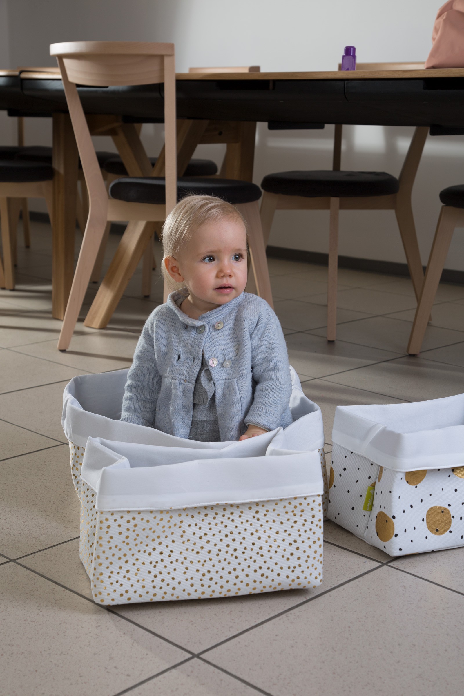 Childhome Pojemnik Płócienny Złote Grochy 32x20x20cm