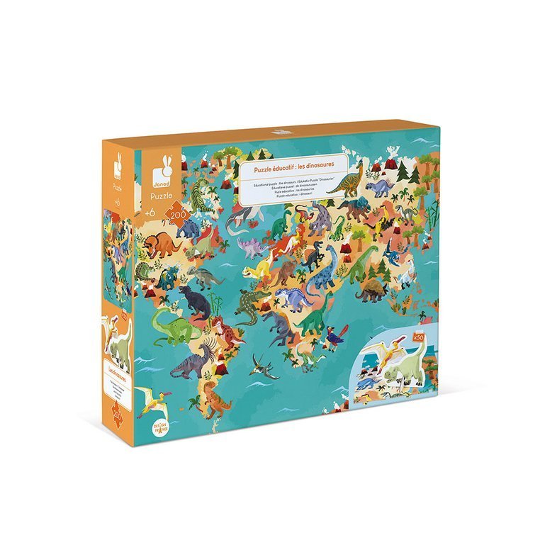 Janod Puzzle Edukacyjne Dinozaury 3D 200el 6+