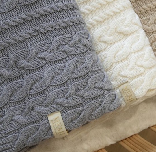 My Memi, kocyk warkocz ze 100% wełny merino grey - premium collecion