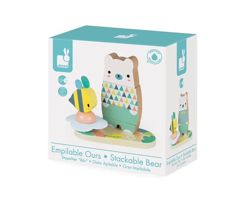 Janod Układanka Drewniana Piramida Miś Pure 12m+