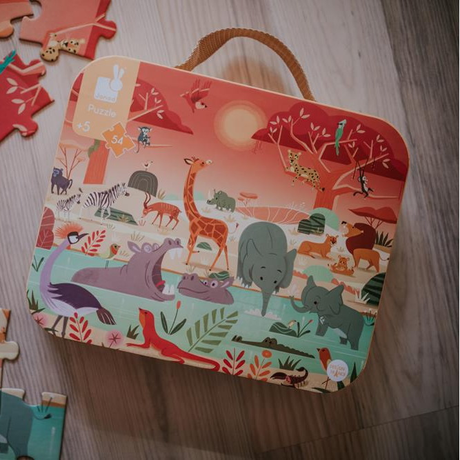 Janod Puzzle w walizce Rezerwat zwierząt 54el 4+