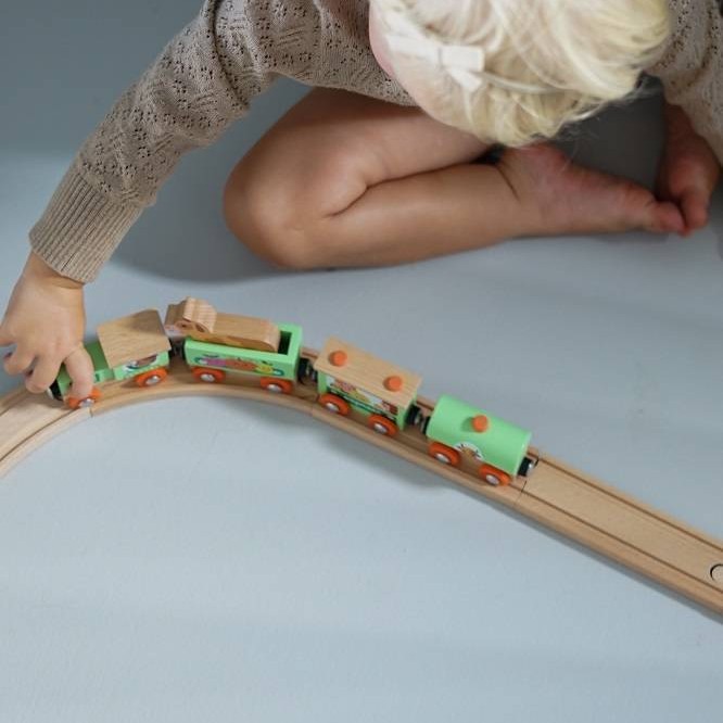 Janod Pociąg Drewniany z Torami Farma Story 3+ 15el