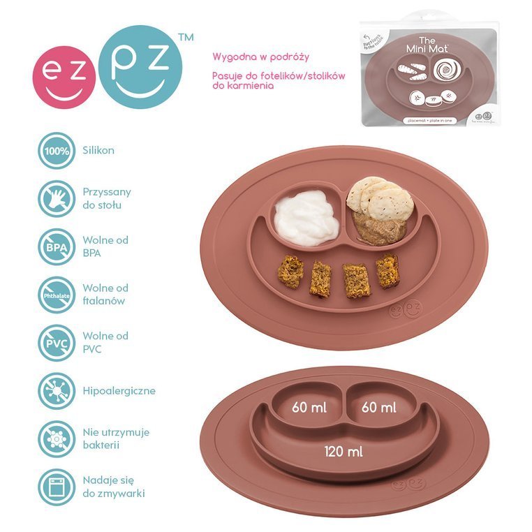 EZPZ Silikonowy talerzyk z podkładką 2w1 Mini Mat brązowy