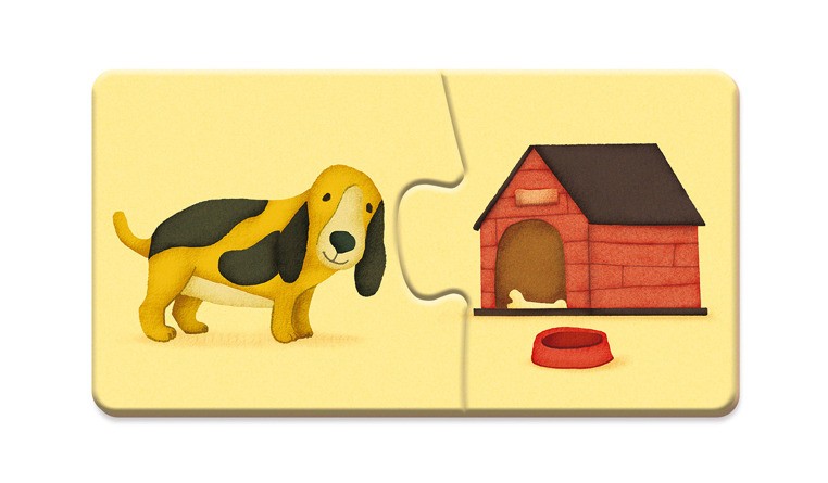 Janod Dwuczęściowe puzzle Zwierzęta i domki 20el 2+