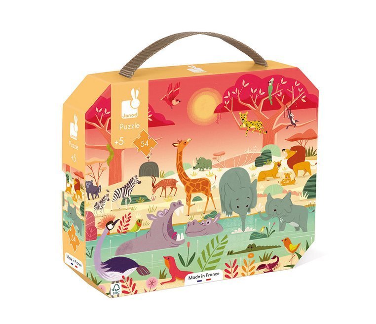 Janod, Puzzle w walizce Rezerwat zwierząt 54 elementy 5+