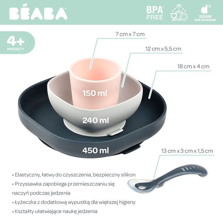 Beaba, Komplet naczyń z silikonu z przyssawką dark blue